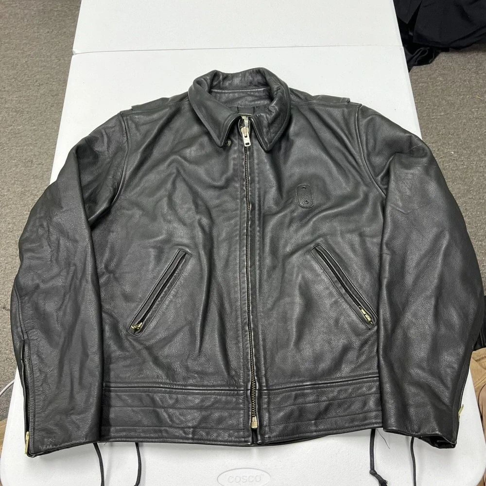 San Diego Leather Jacket Factory Biker Jacket Mens 46 L Black Side Lace USA Made
